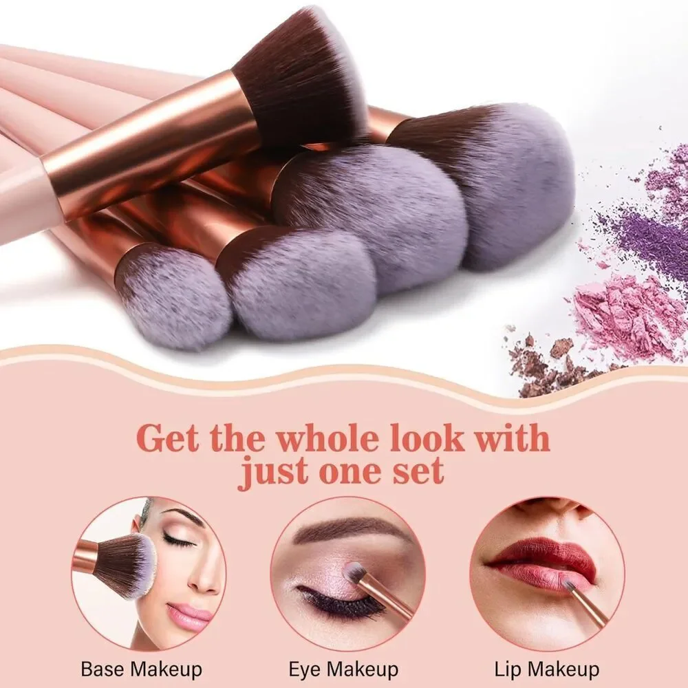 17PCs Pink Makeup Medium Brushes Kit With Organizer Travel Case